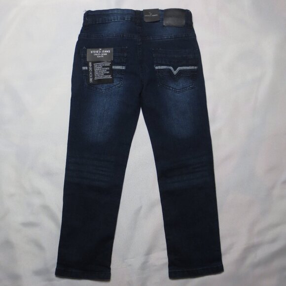 NWT STEVE’S JEANS boys DARK DENIM stretch SLIM FIT retro EMBROIDERED blue SIZE 7 - Picture 11 of 14